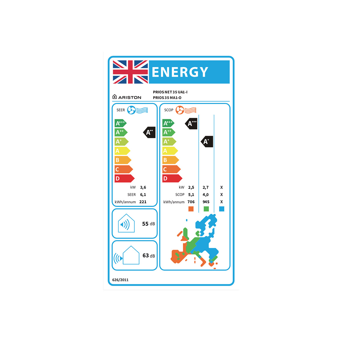 Ariston Prios Net 35 Wi-Fi Air Conditioner — 12000 BTU 3.5kW Heating & Cooling Split System A++/A+ 🔴 Pre-order Product
