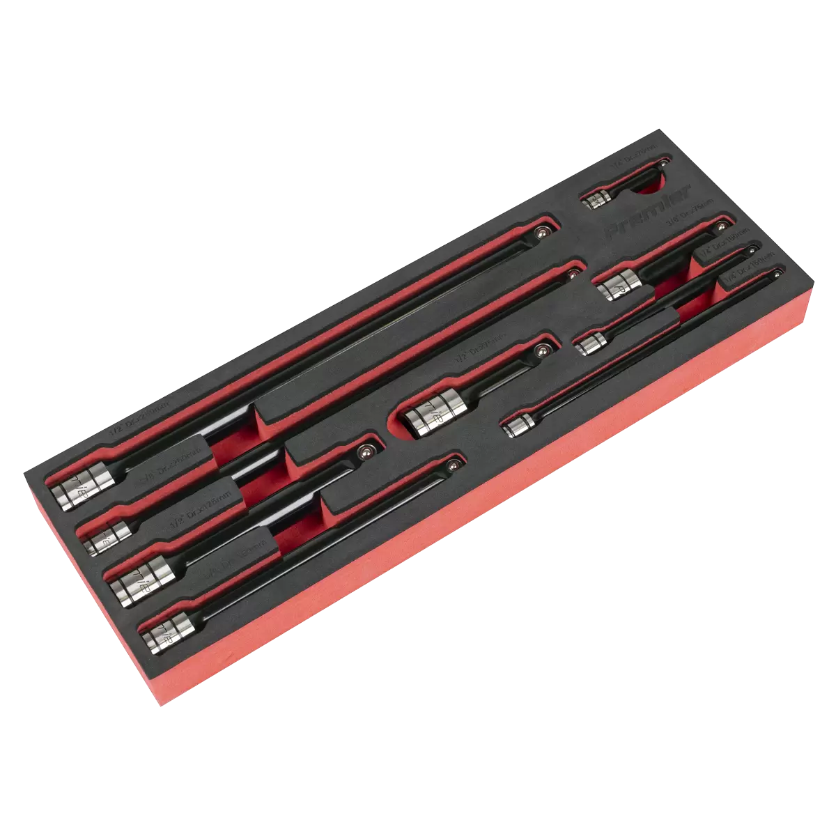 Sealey - AK7693 - Premier Black Wobble/Rigid Extension Bar Set 1/4", 3/8" & 1/2"Sq Drive 9pc - Premier Black