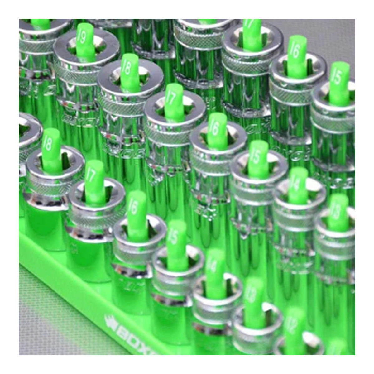 Boxo B-38VERT3-G 3/8" 3-Tier Vertical Socket Tray Green — Holds 45 Sockets