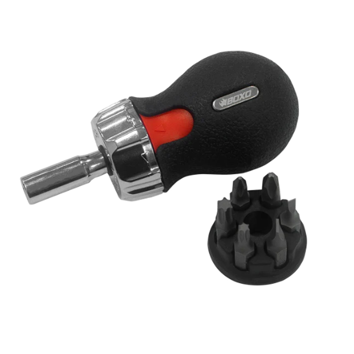 Boxo BR04 6-in-1 Stubby Ratcheting Screwdriver 100mm with 6 Bits
