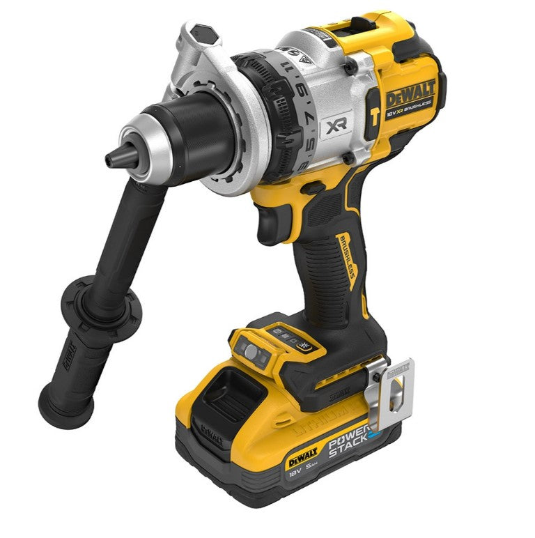 Dewalt DCD1007H2T-GB 18v XR Brushless Combi Drill With 2x 5.0Ah Powerstack Batteries, Charger & Case