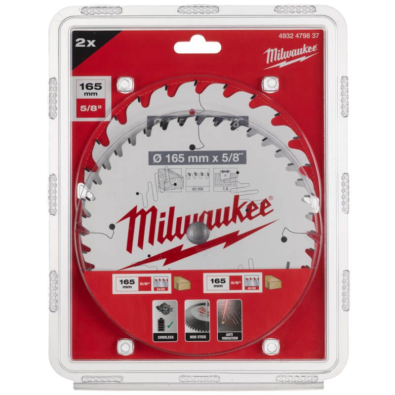 Milwaukee 165mm Circular Saw Blade with Anti-Friction Coating Twin Pack