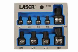 6725 Low Profile Spline Socket Bit Set 1/4"D, 3/8"D, 1/2"D 9pc