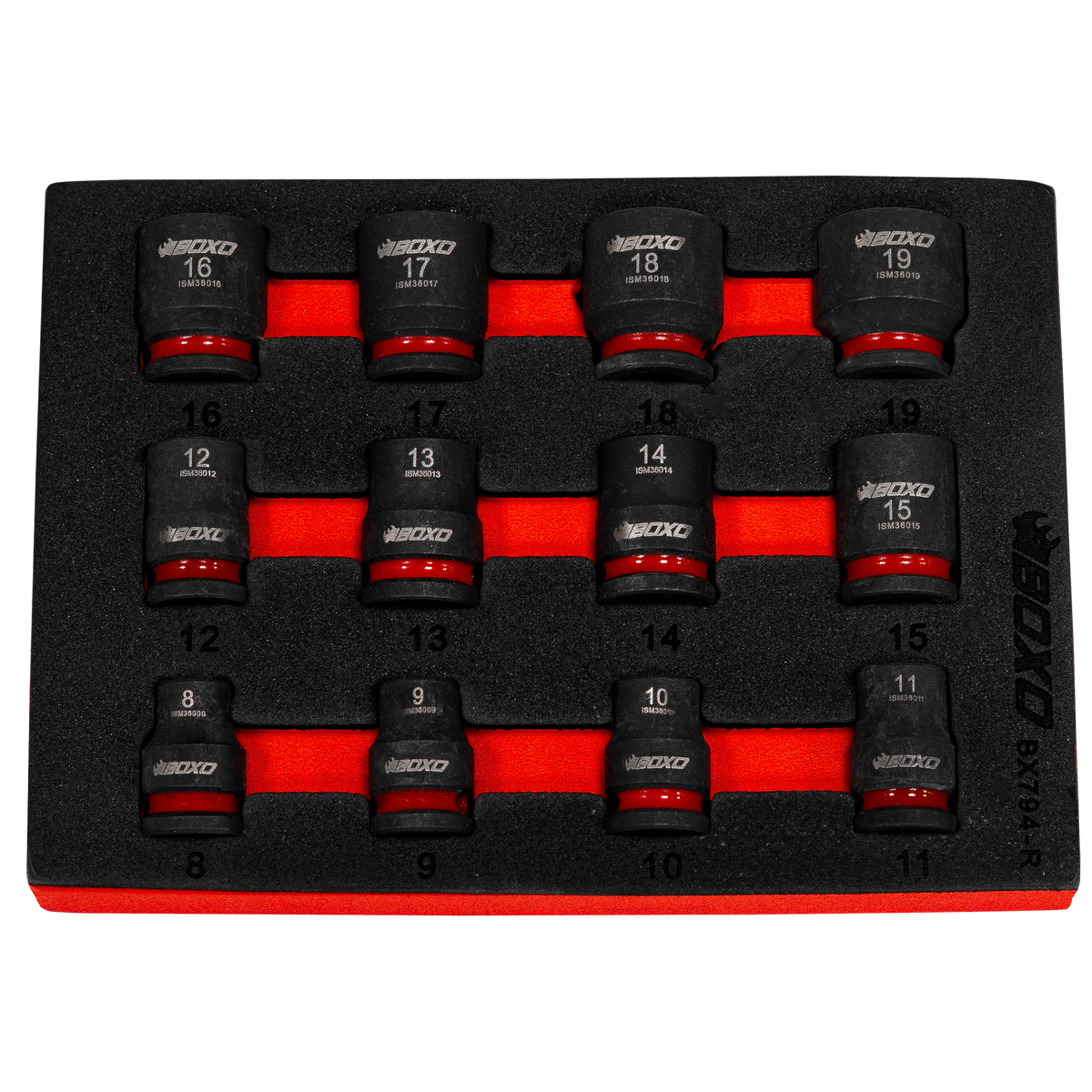 BOXO 12Pc 3/8" Magnetic Impact Socket Set