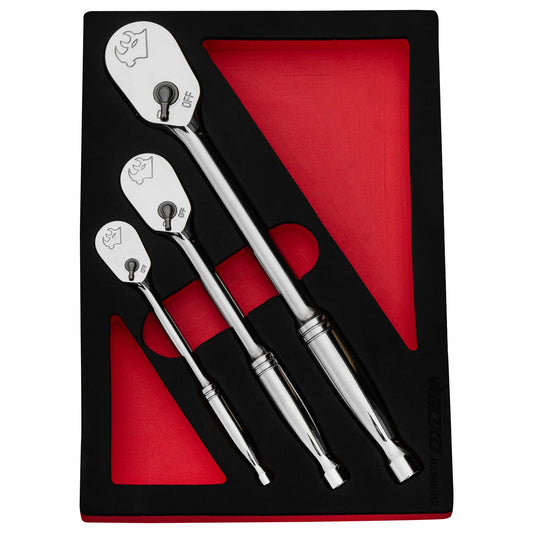 BOXO 3Pc 1/4", 3/8" & 1/2" 90T Ratchet Set