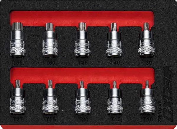 Boxo BX318-R2 3/8" Super Stubby Torx Bit Socket Set T10-T55 10pc