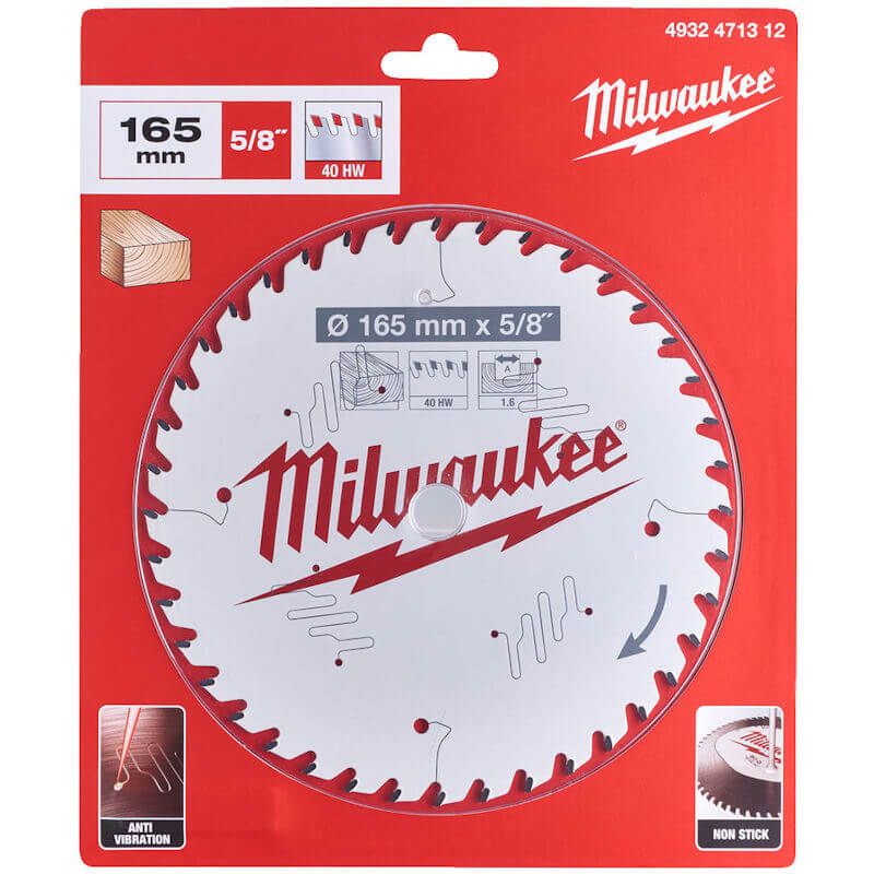 Milwaukee 4932471312 Circular Saw Blade 165mm x 5/8" 1.6mm Kerf 40TPI - Wood
