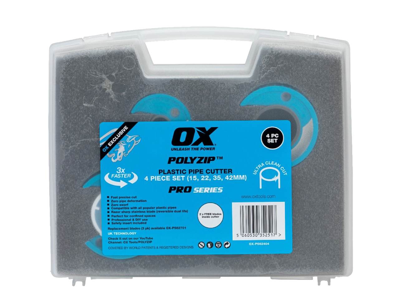 Ox Tools OX-P562404 Pro PolyZip 4 Piece Cutter Set (15, 22, 35, 42mm)