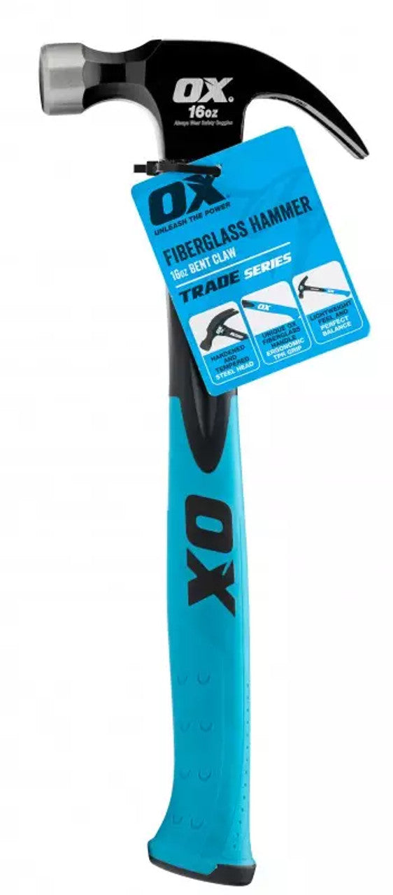 Ox Tools OX-T081216 Trade Fiberglass Handle Claw Hammer - 16oz / 450g