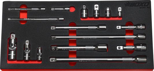 Boxo BX091-R2 1/4", 3/8" & 1/2" Drive Extension Set In Foam