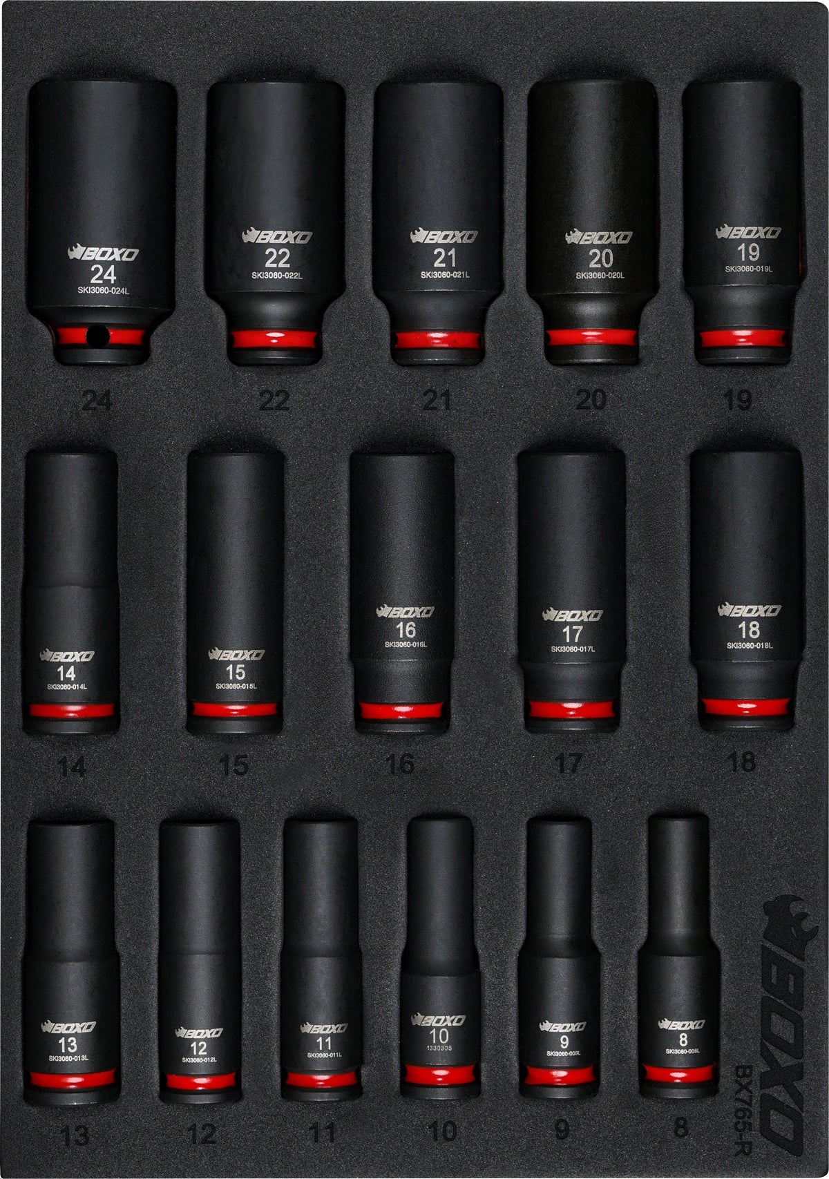 Boxo BX765-R 3/8" Drive Deep Impact Socket Set In Foam - 16 Piece