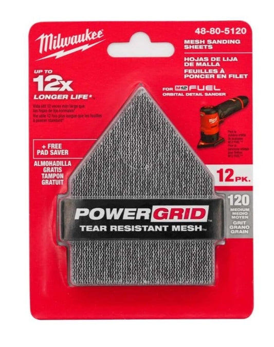 Milwaukee 48805120 120 Grit Mesh Sanding Sheets For M12 FDSS - 13 Piece & Pad Saver