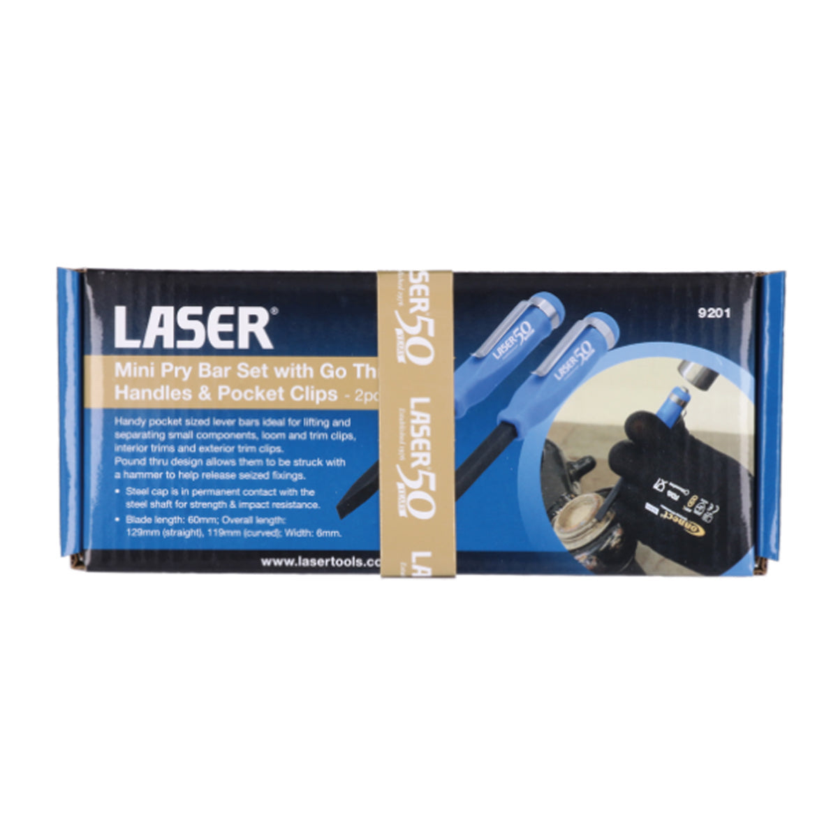 Laser 9201 Mini Pry Bar Set with Go Thru Handles & Pocket Clips 2pc