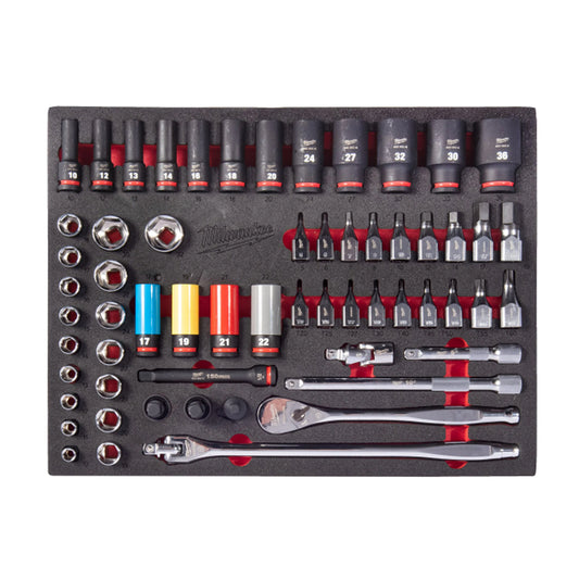 Milwaukee 4932500757 TOOLGUARD 60pc 1/2" Ratchet & Impact Socket Set Foam Insert