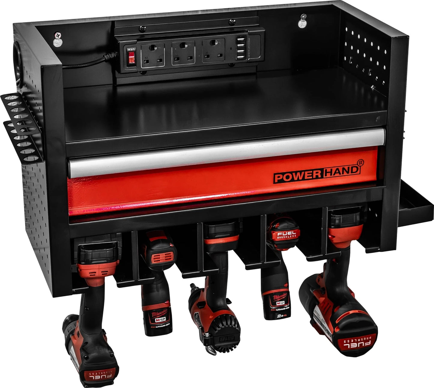 Powerhand PH-PTH1-BK Power Tool Storage Rack with FREE Magnetic Organisation Holder Set