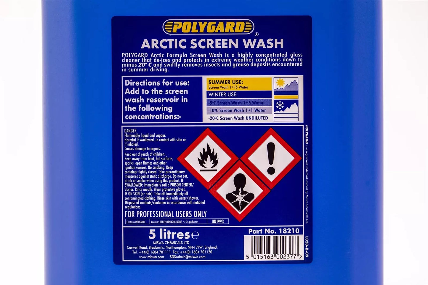 Polygard 18210 Screenwash Concentrate -20°C - 4 x 5 Litre