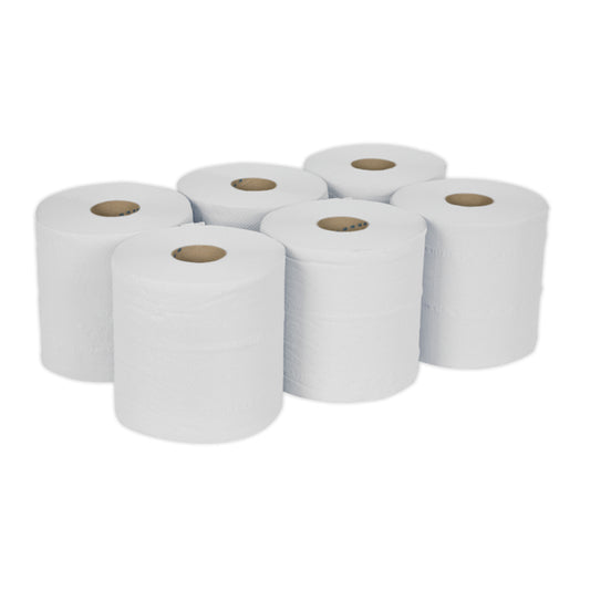 Sealey WHT150 Paper Roll White 2-Ply Embossed 150m Pack of 6