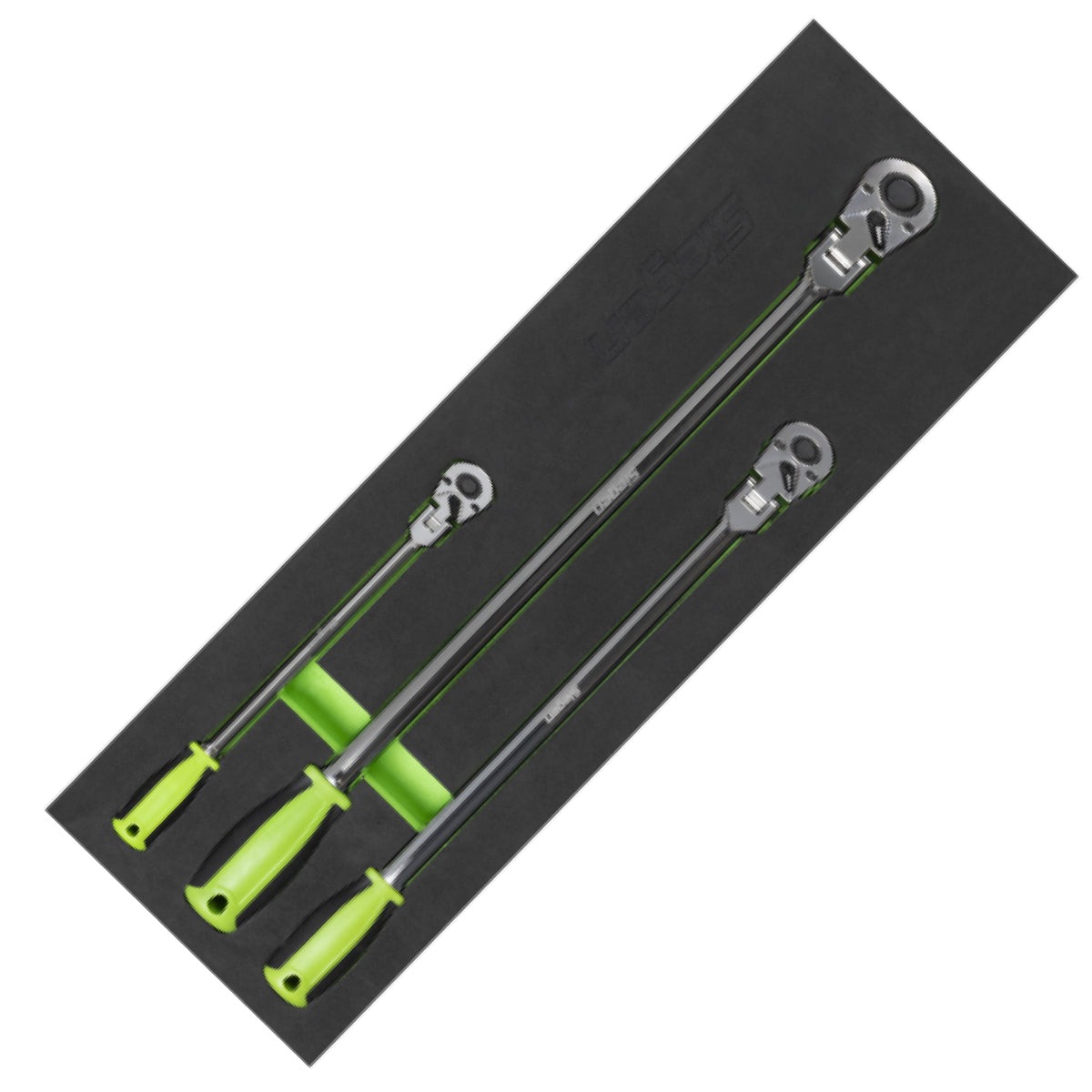 Siegen S01333 Extra-Long Flexi-Head Ratchet Wrench Set 3pc 1/4, 3/8 & 1/2"Sq Drive
