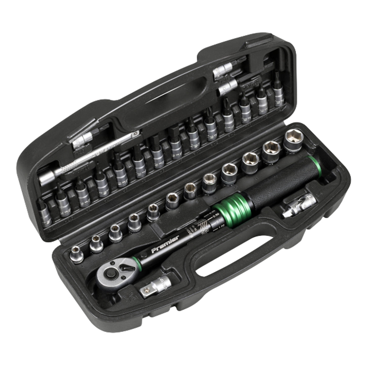 Sealey STW910B Premier Black Torque Wrench Set 1/4"Sq Drive 5-25Nm 33pc
