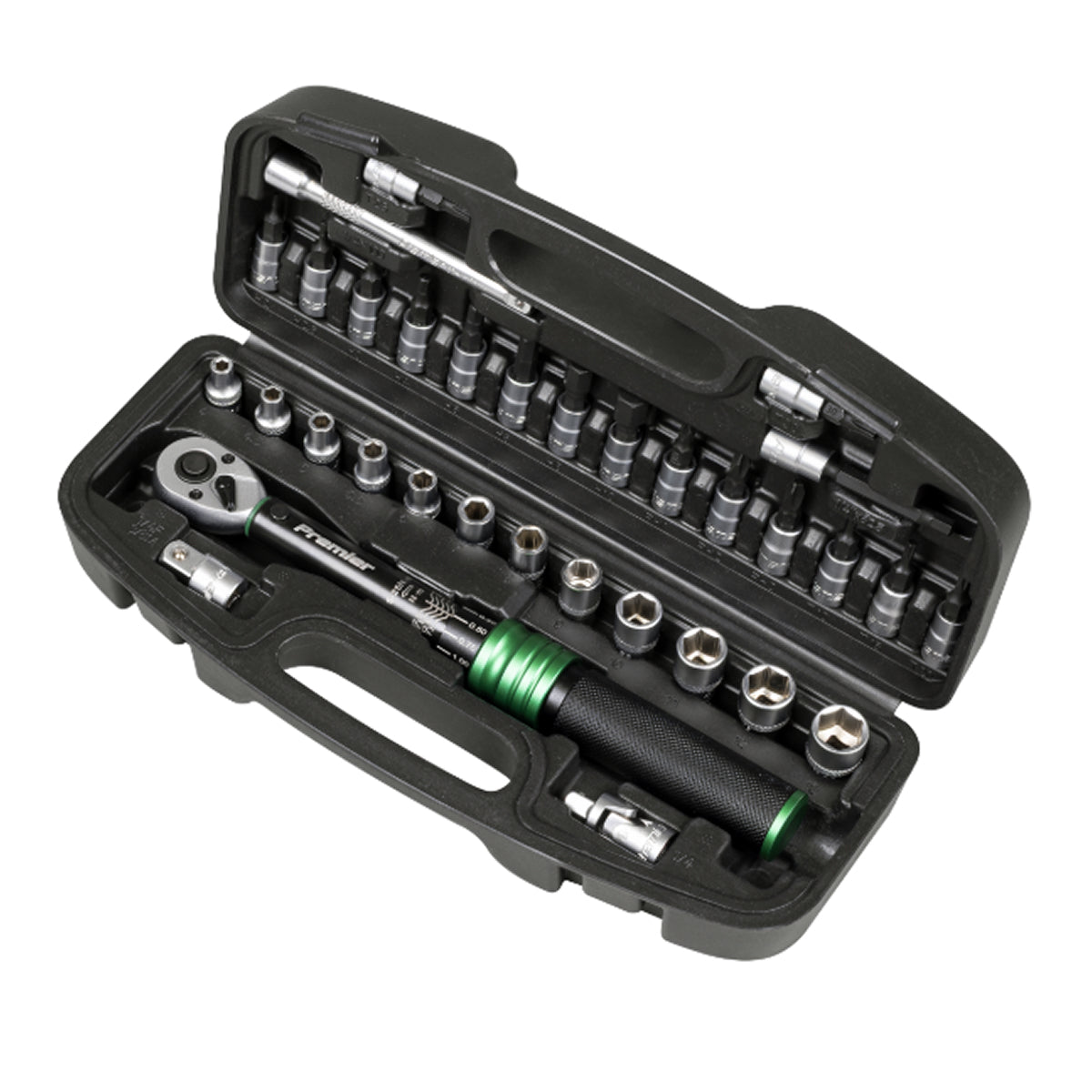 Sealey STW910B Premier Black Torque Wrench Set 1/4"Sq Drive 5-25Nm 33pc