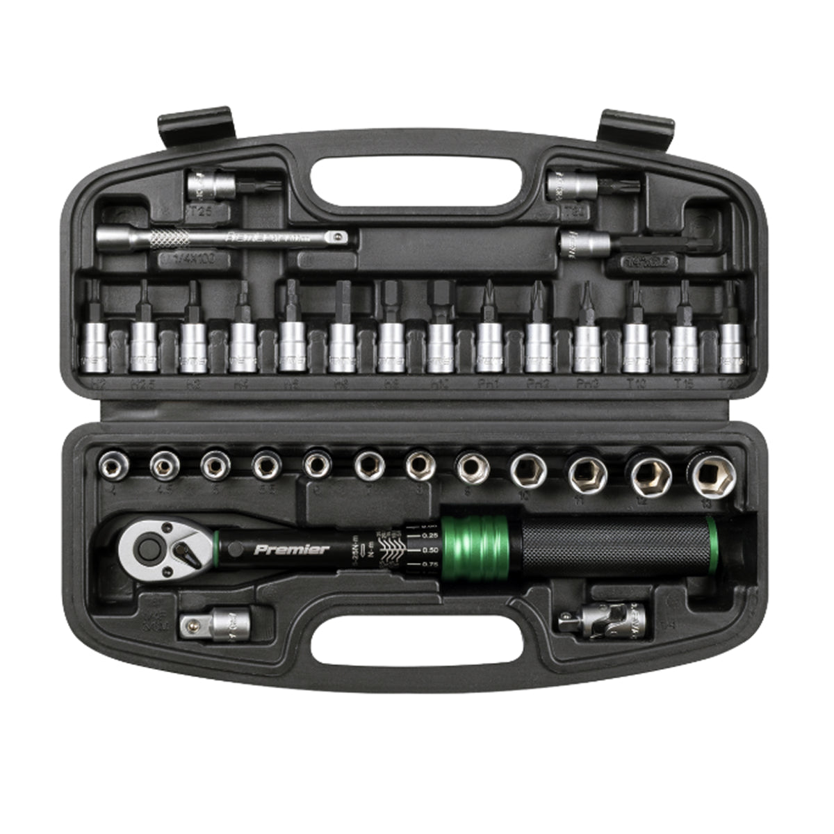 Sealey STW910B Premier Black Torque Wrench Set 1/4"Sq Drive 5-25Nm 33pc