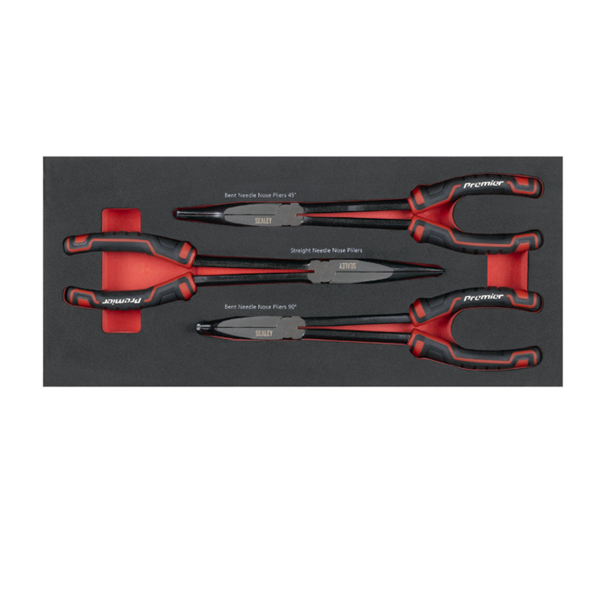Sealey TBT58 Premier Long Needle Nose Pliers Set with Tool Tray 3pc