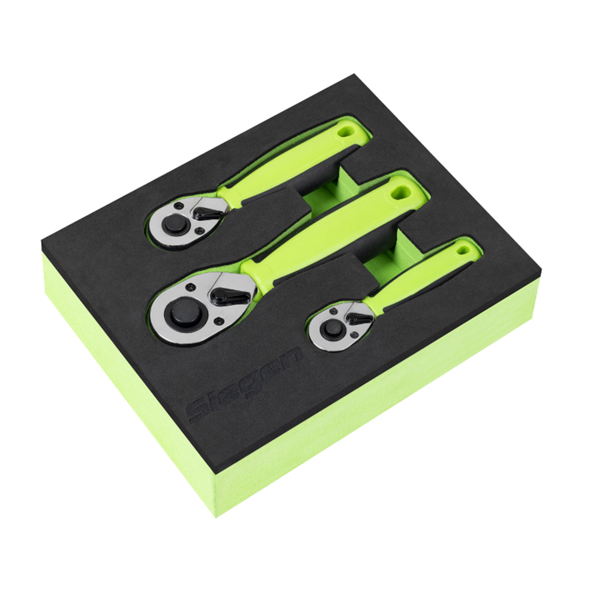 Siegen S01330 Stubby Ratchet Wrench Set 3pc 1/4, 3/8 & 1/2"Sq Drive