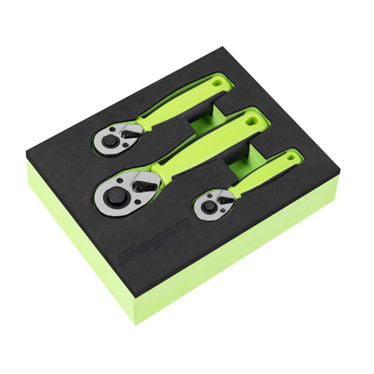 Siegen S01330 Stubby Ratchet Wrench Set 3pc 1/4, 3/8 & 1/2"Sq Drive